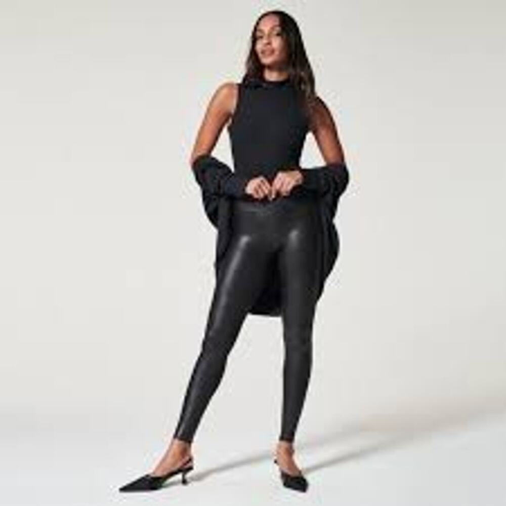 SPANX Shaping Faux Leather Leggings in Black Size XS